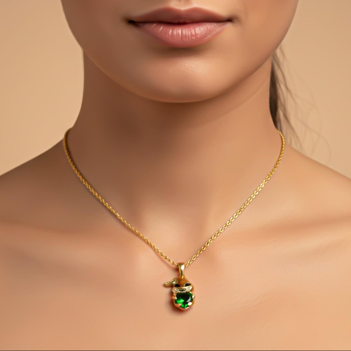 Silver Bunny Charm Green Emerald Pendant