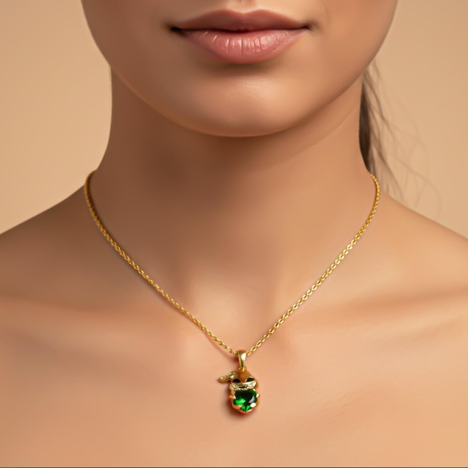 Silver Bunny Charm Green Emerald Pendant