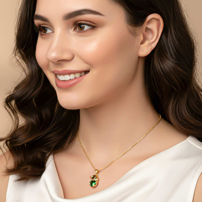 Silver Bunny Charm Green Emerald Pendant