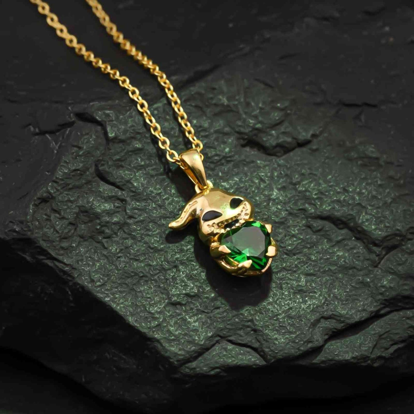 Silver Bunny Charm Green Emerald Pendant