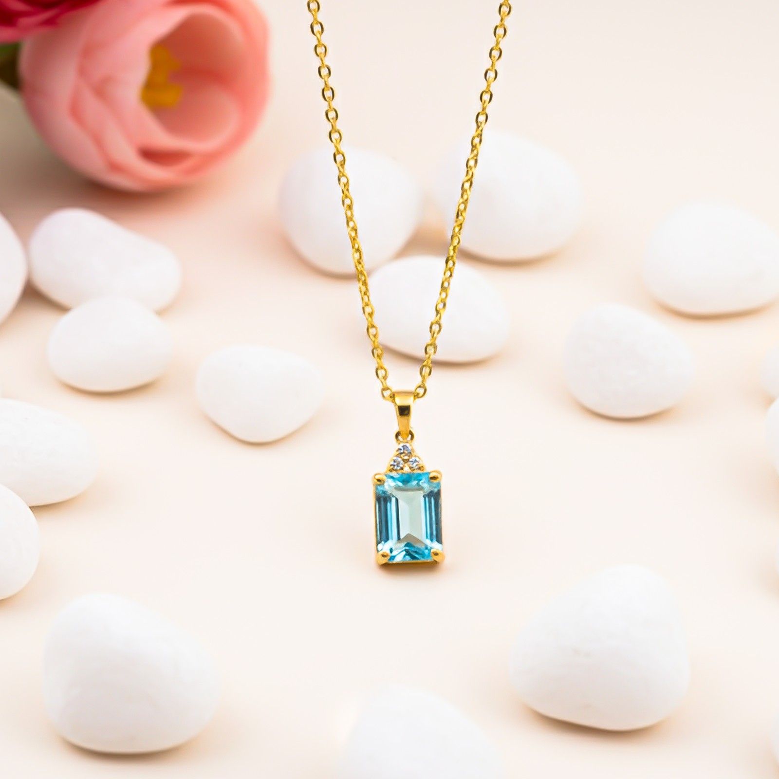 Silver Blue Topaz Emerald Cut Pendant