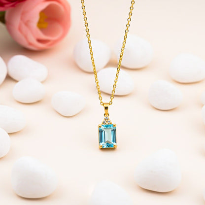 Silver Blue Topaz Emerald Cut Pendant