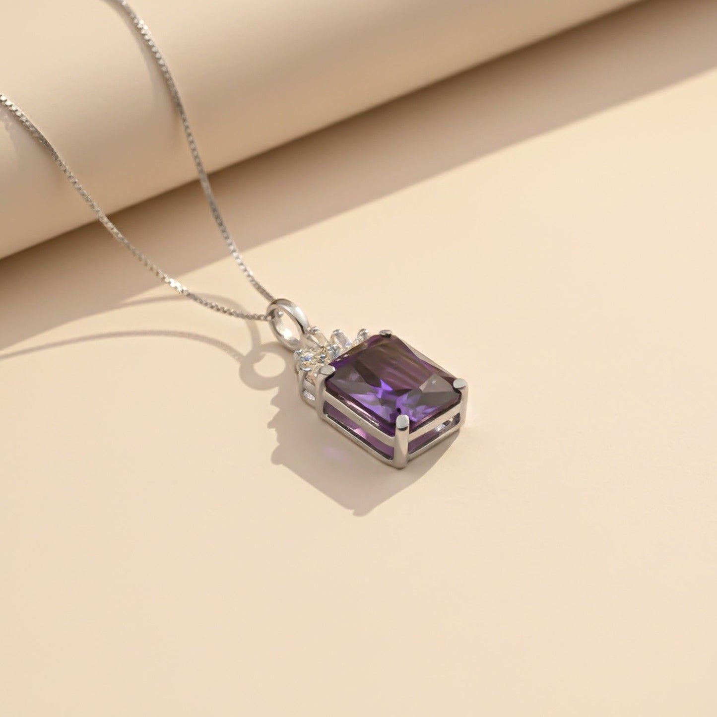 Silver Purple Amethyst Rectangle Pendant