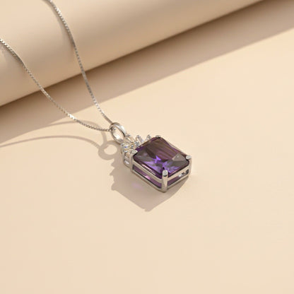 Silver Purple Amethyst Rectangle Pendant