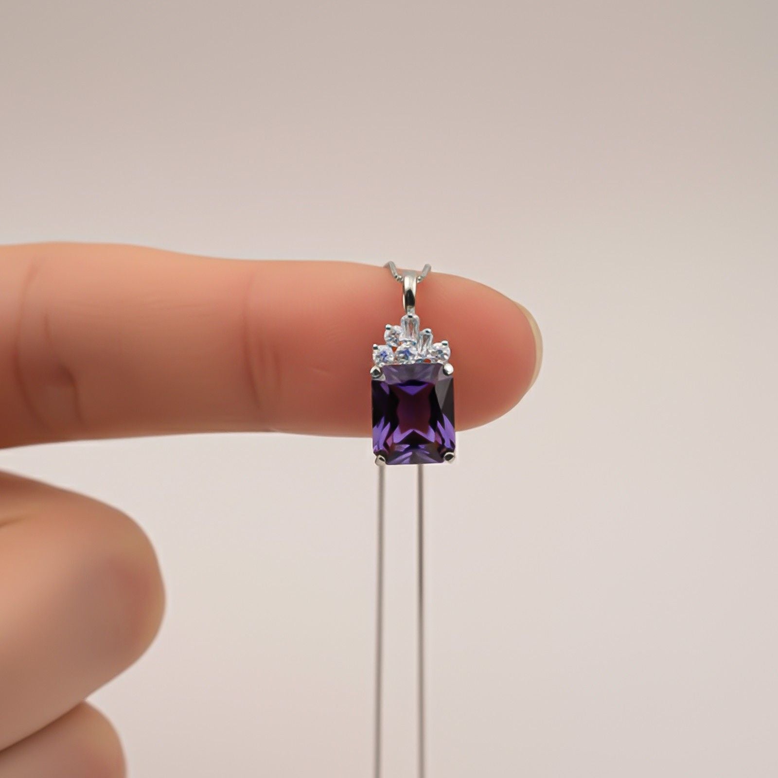 Silver Purple Amethyst Rectangle Pendant