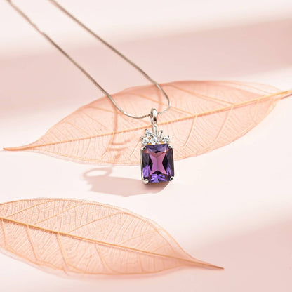 Silver Purple Amethyst Rectangle Pendant