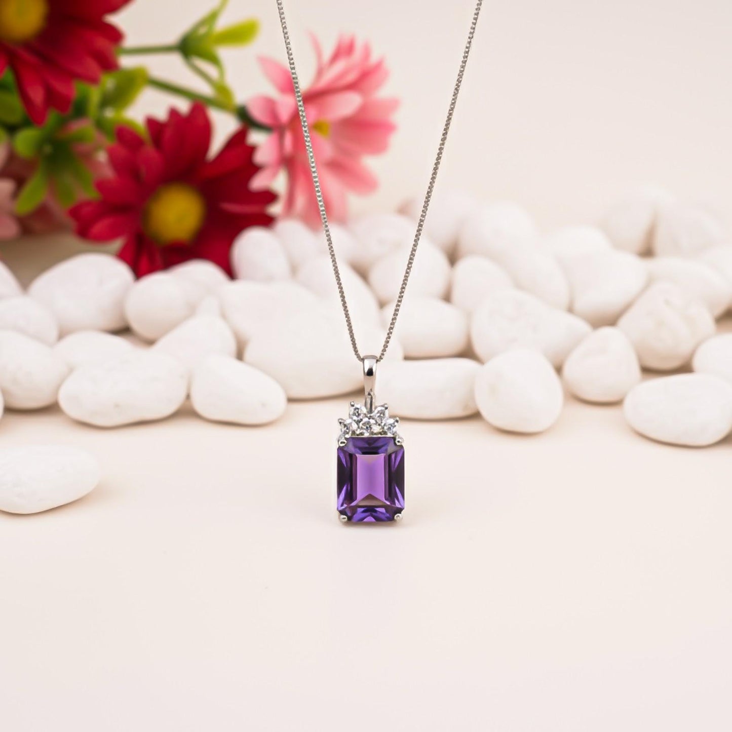 Silver Purple Amethyst Rectangle Pendant