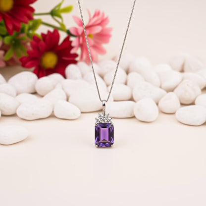 Silver Purple Amethyst Rectangle Pendant