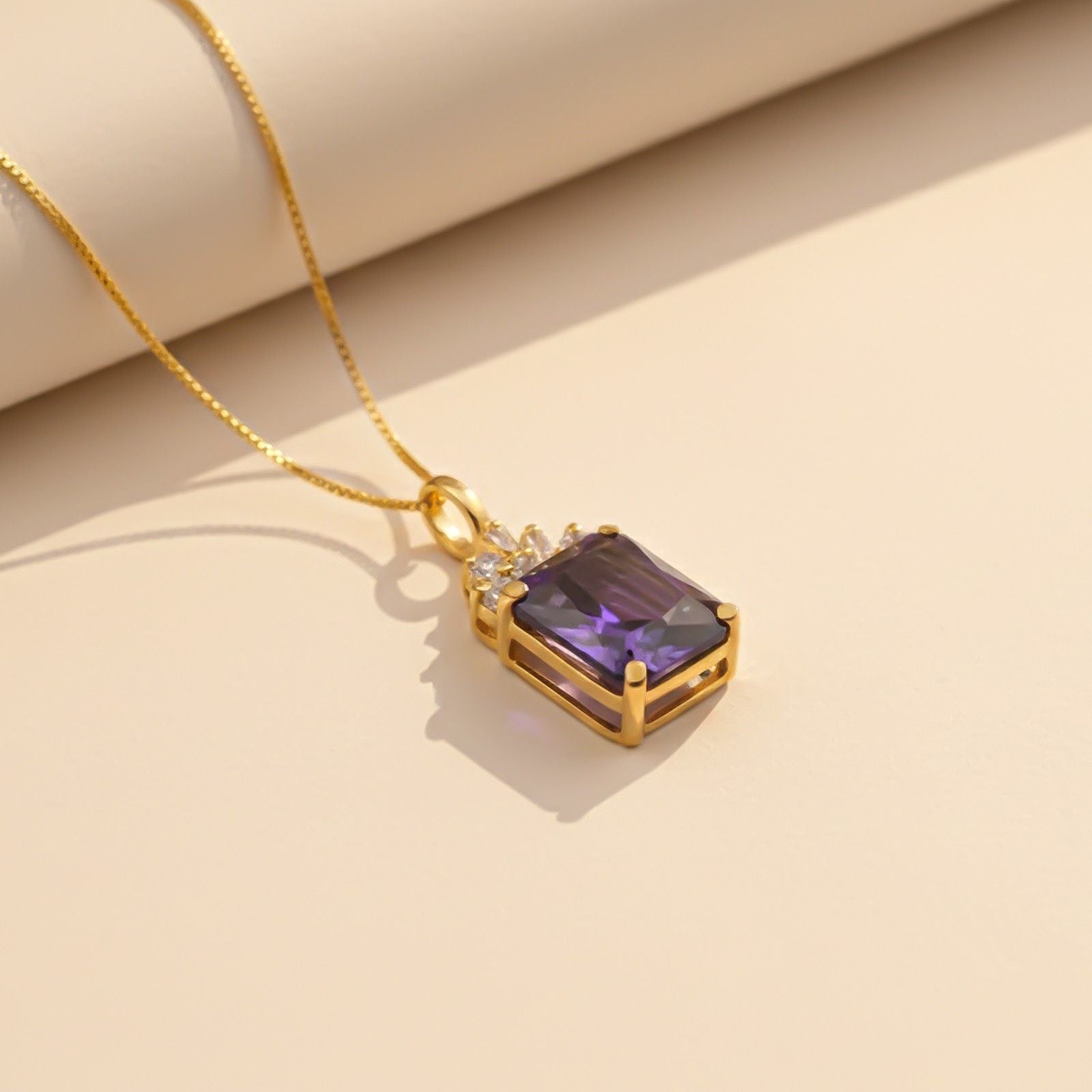 Silver Purple Amethyst Rectangle Pendant