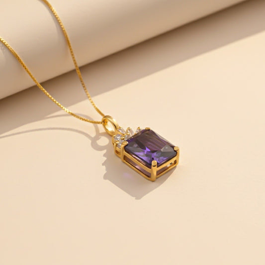 Silver Purple Amethyst Rectangle Pendant