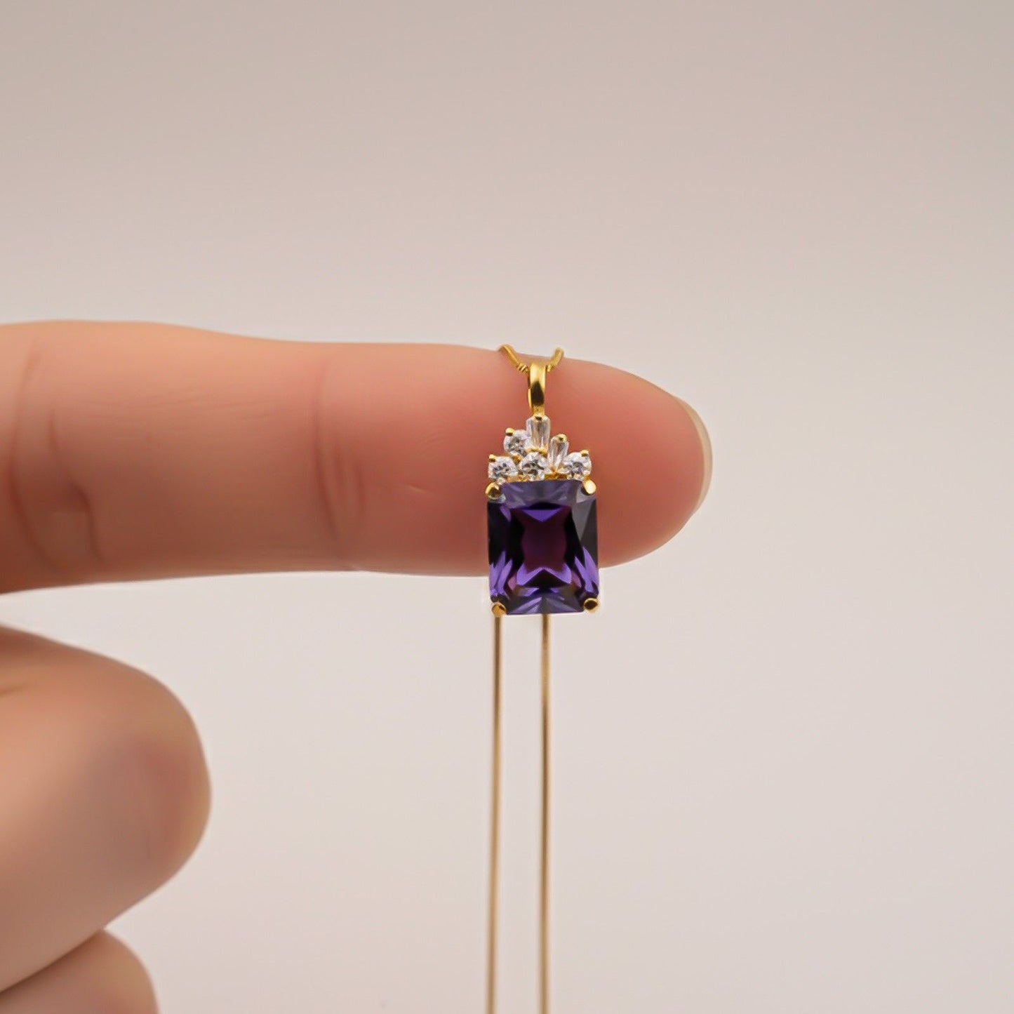 Silver Purple Amethyst Rectangle Pendant
