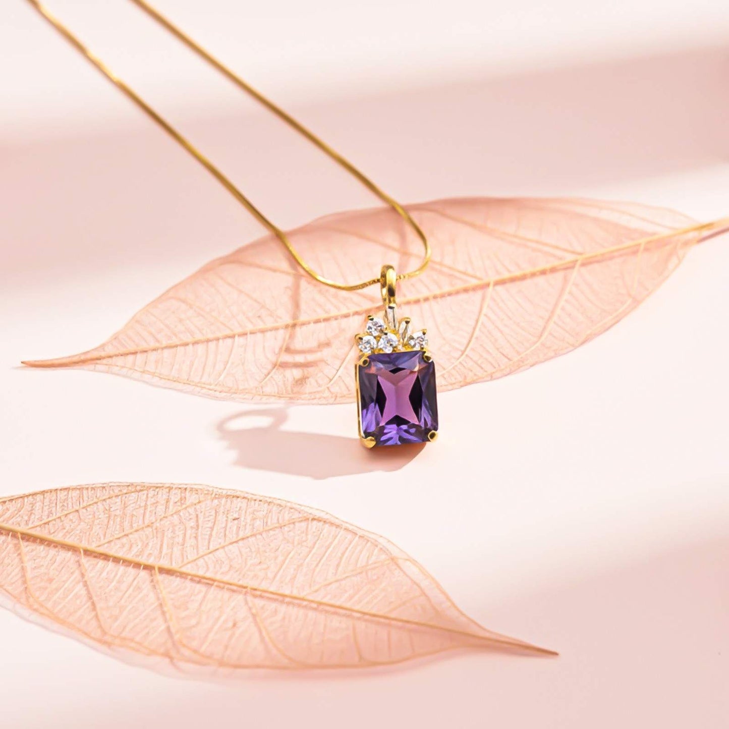 Silver Purple Amethyst Rectangle Pendant