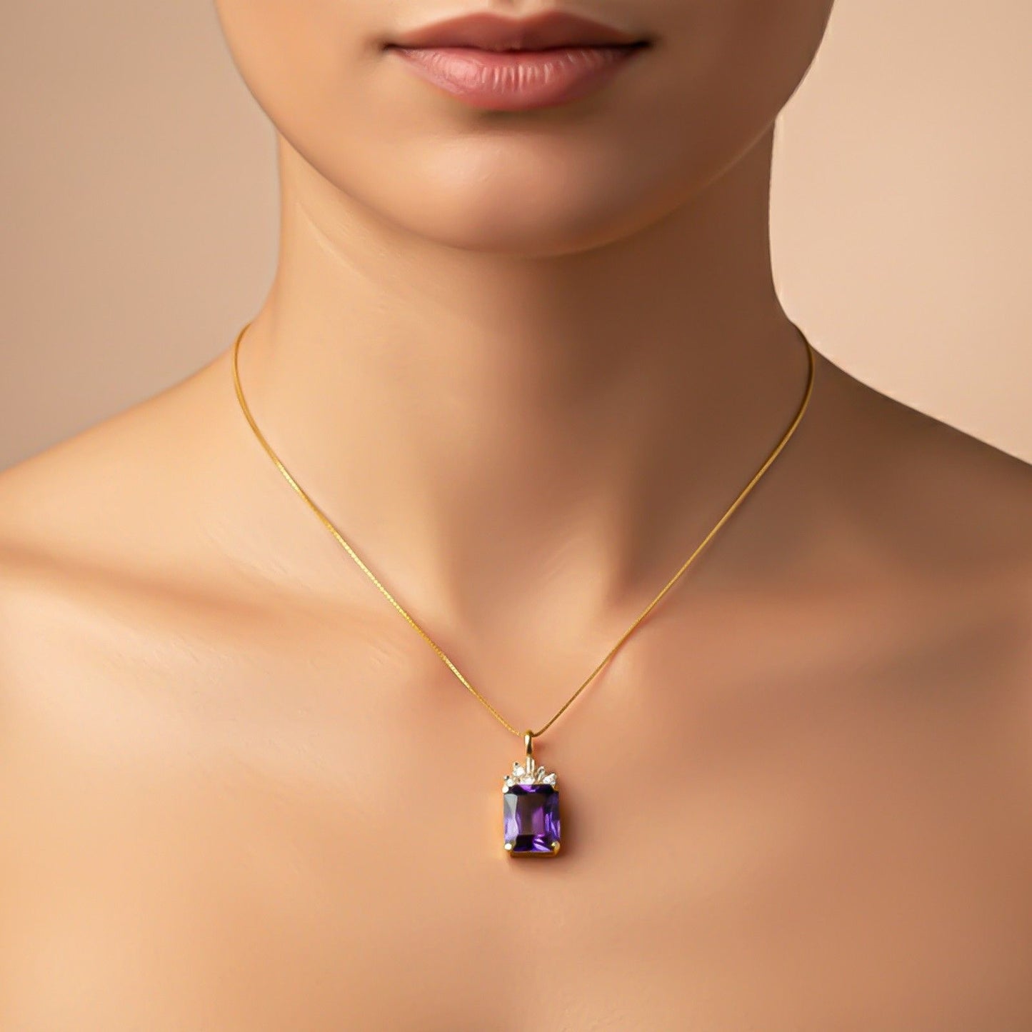 Silver Purple Amethyst Rectangle Pendant