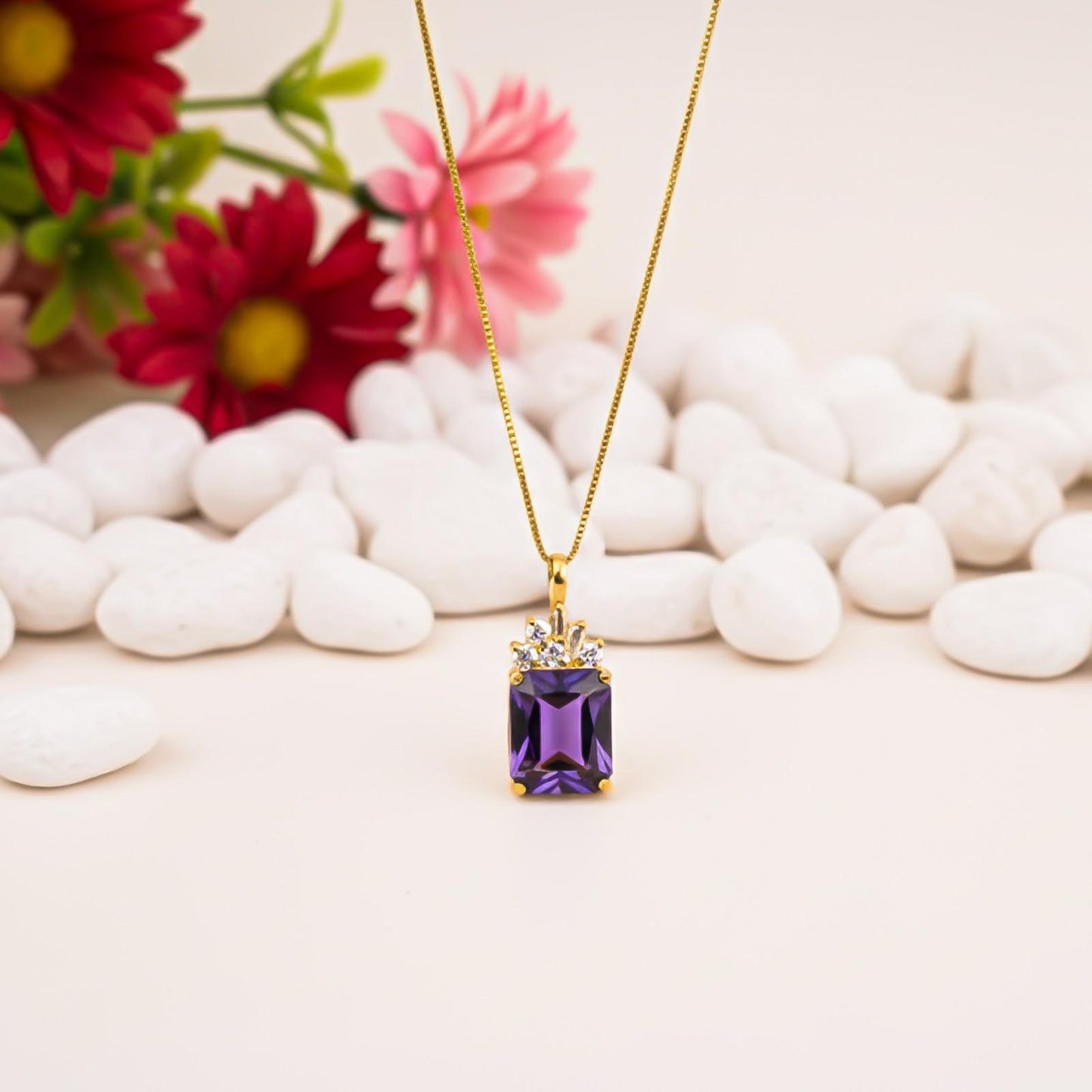Silver Purple Amethyst Rectangle Pendant