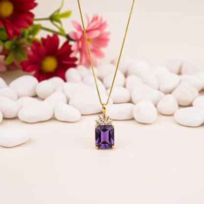 Silver Purple Amethyst Rectangle Pendant