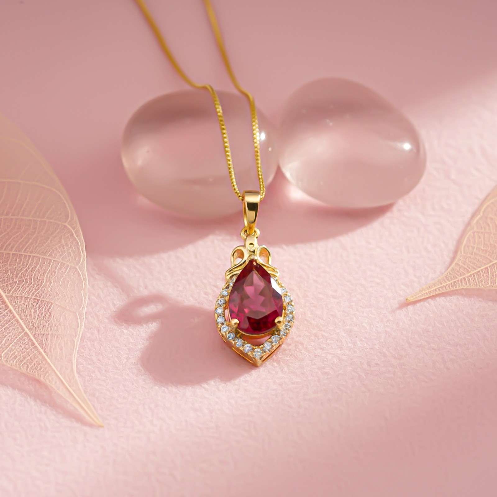Silver Red Ruby Teardrop Halo Pendant