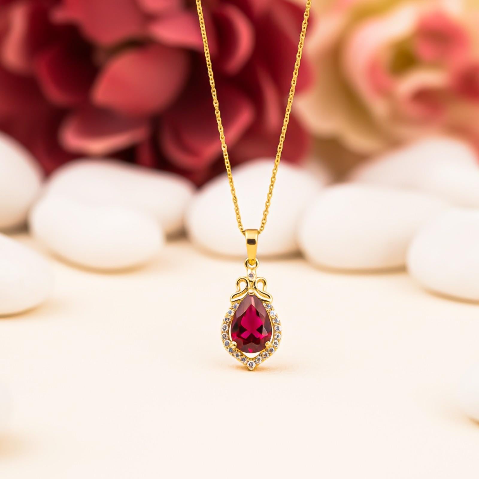 Silver Red Ruby Teardrop Halo Pendant