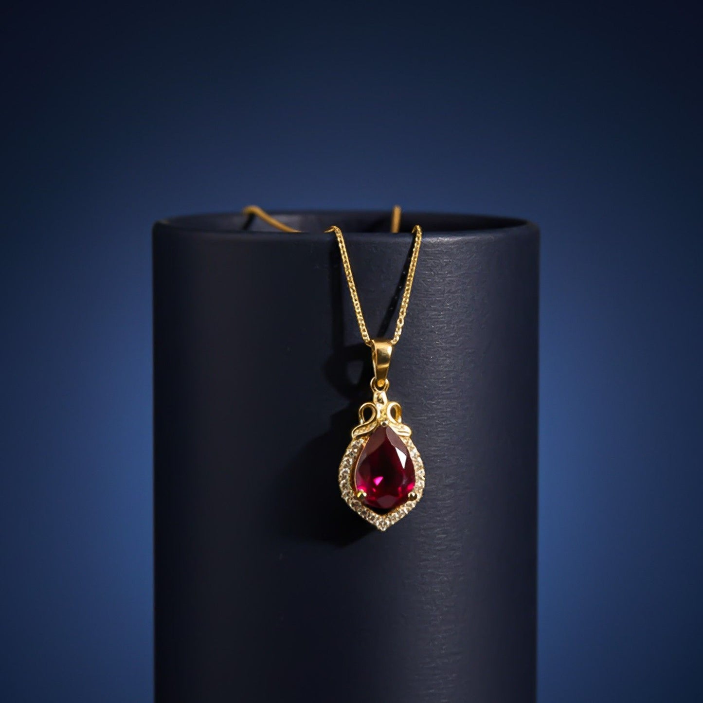 Silver Red Ruby Teardrop Halo Pendant