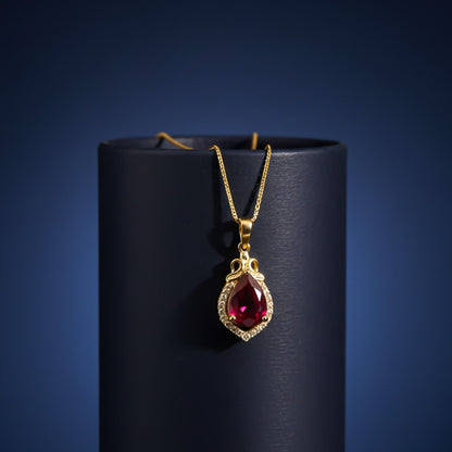 Silver Red Ruby Teardrop Halo Pendant