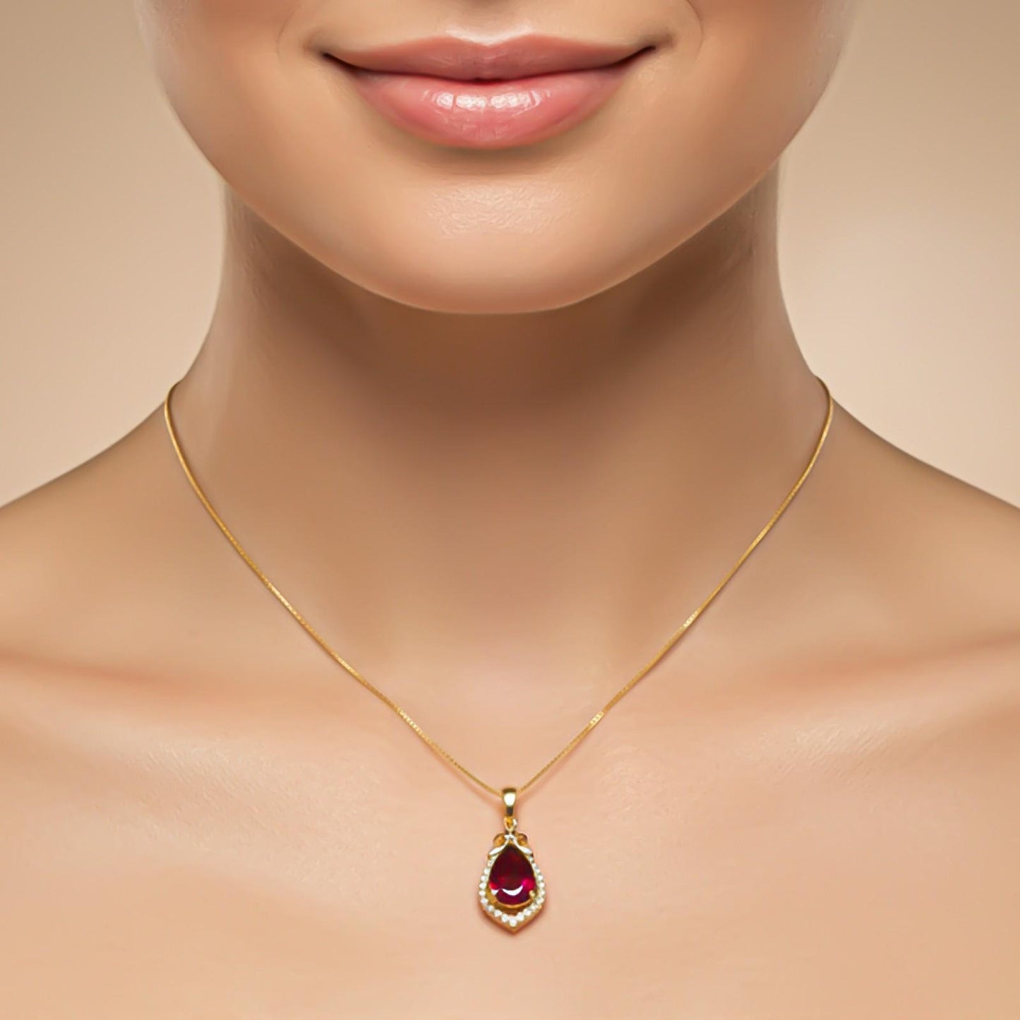 Silver Red Ruby Teardrop Halo Pendant