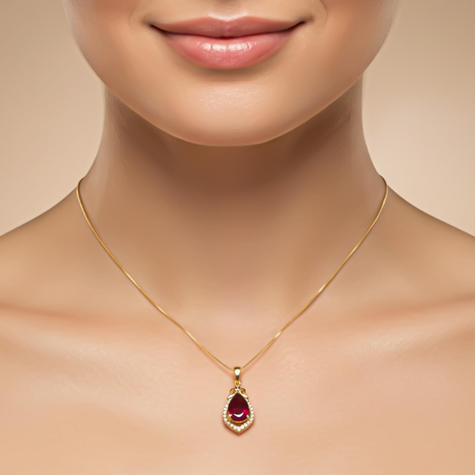 Silver Red Ruby Teardrop Halo Pendant