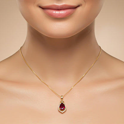Silver Red Ruby Teardrop Halo Pendant