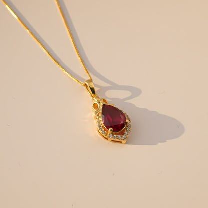 Silver Red Ruby Teardrop Halo Pendant