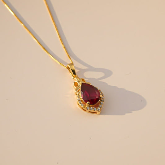 Silver Red Ruby Teardrop Halo Pendant