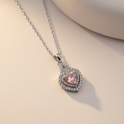 Silver Pink Sapphire Heart Halo Pendant