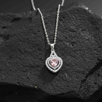 Silver Pink Sapphire Heart Halo Pendant