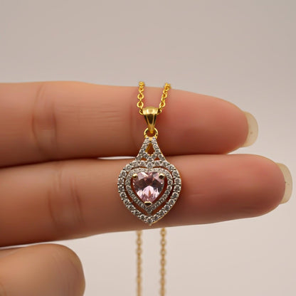 Silver Pink Sapphire Heart Halo Pendant