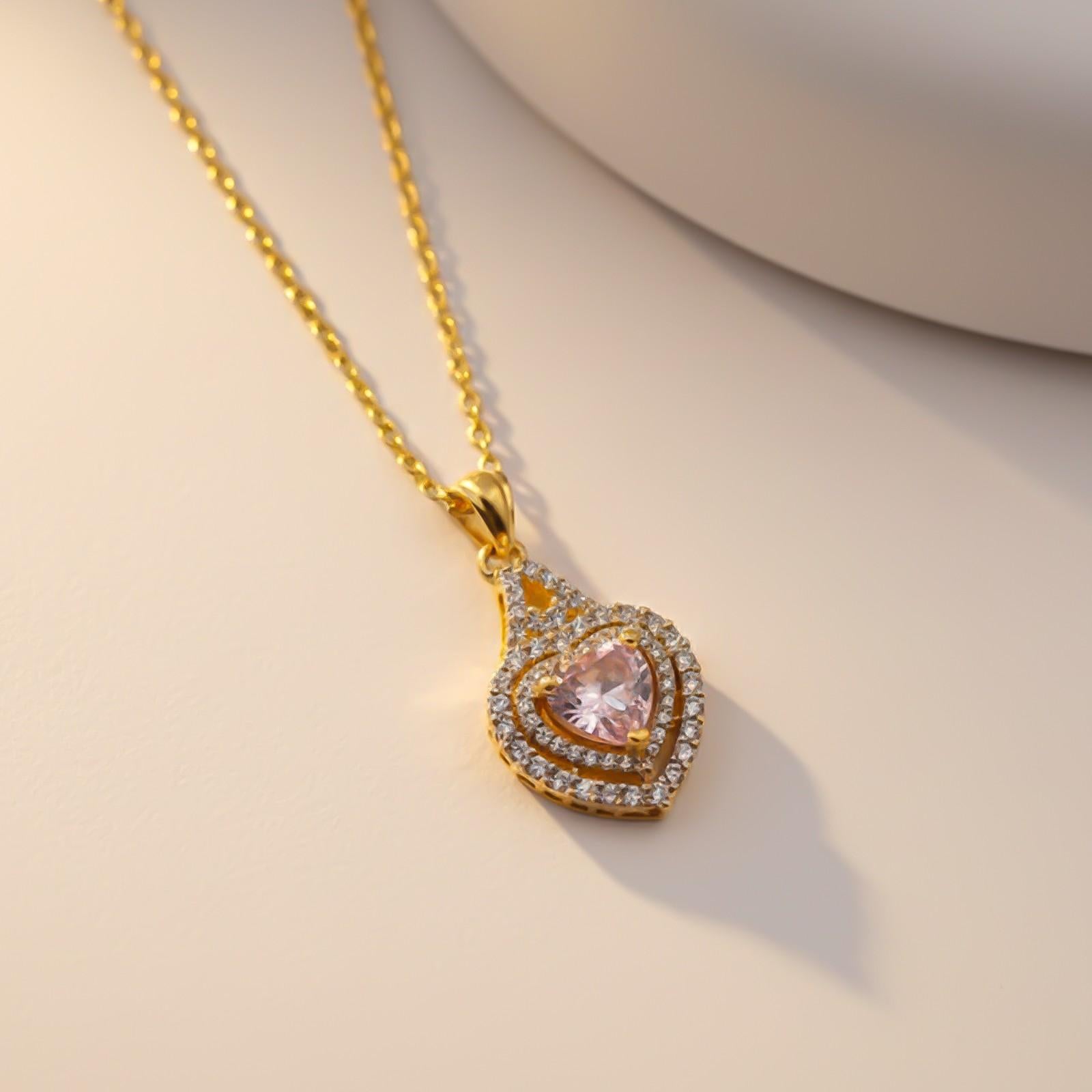 Silver Pink Sapphire Heart Halo Pendant