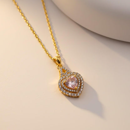 Silver Pink Sapphire Heart Halo Pendant