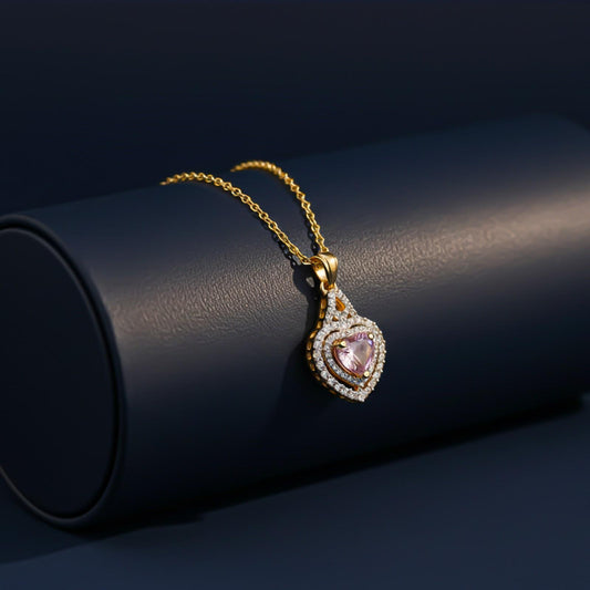 Silver Pink Sapphire Heart Halo Pendant