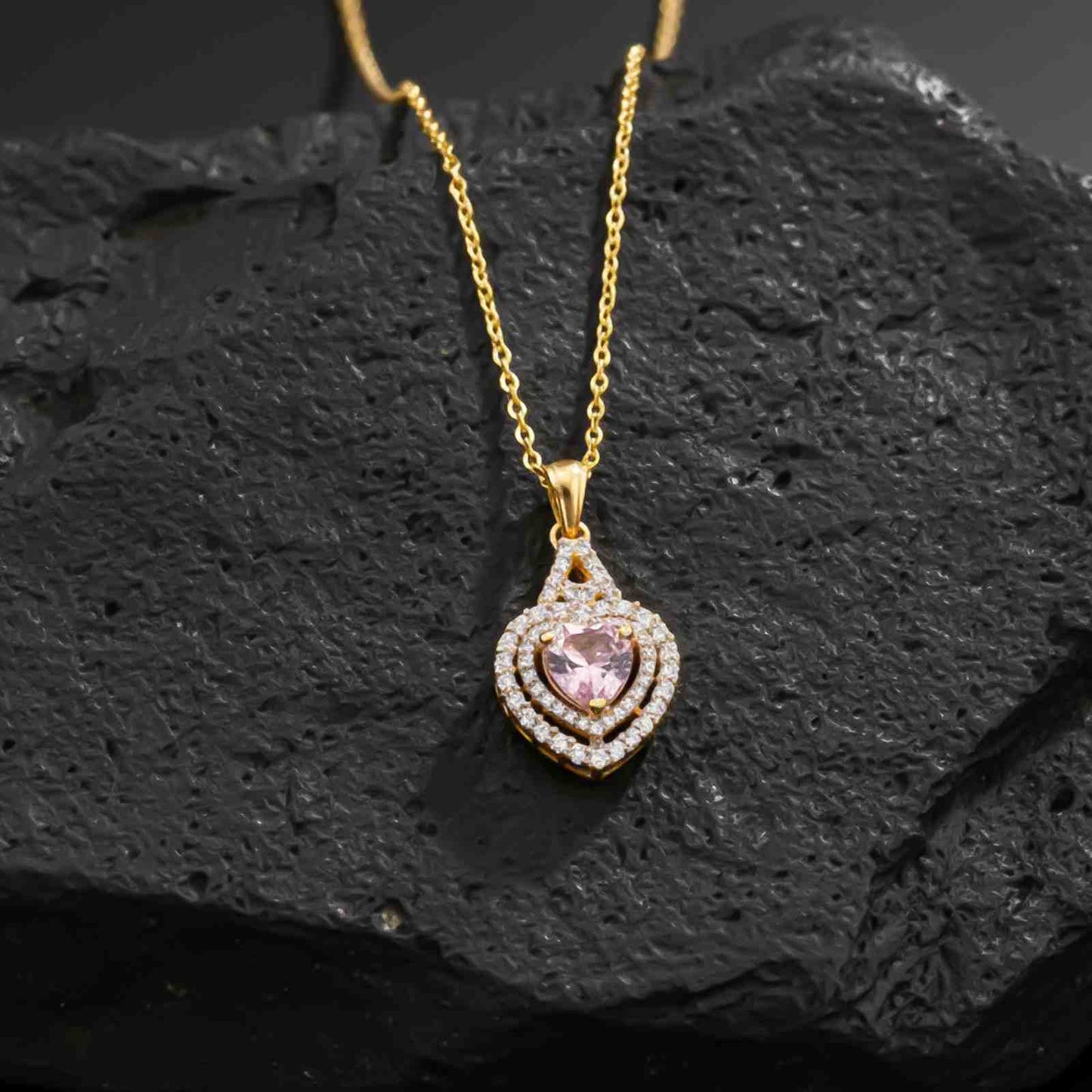 Silver Pink Sapphire Heart Halo Pendant