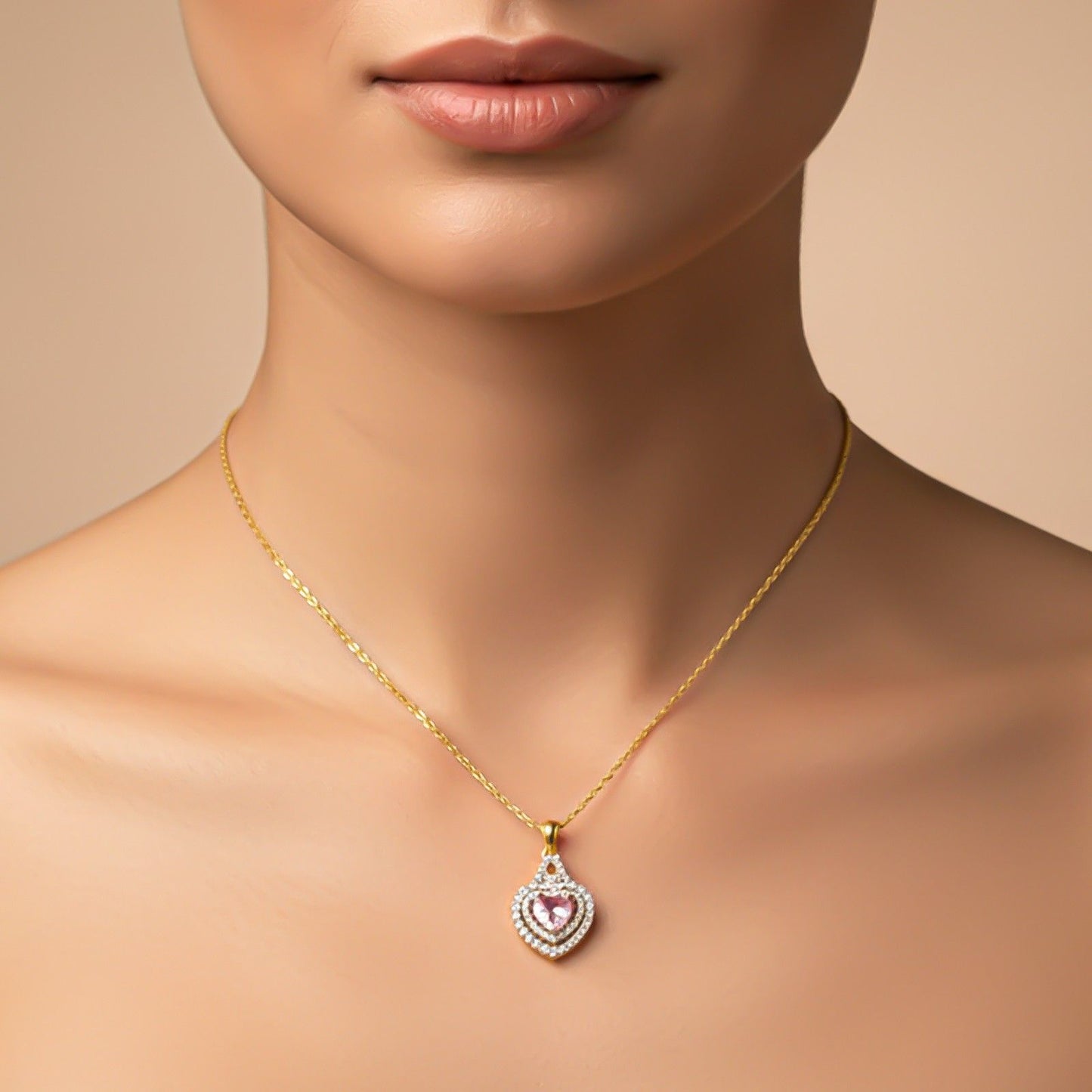 Silver Pink Sapphire Heart Halo Pendant