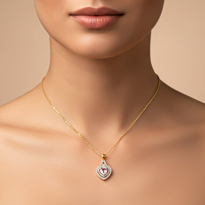 Silver Pink Sapphire Heart Halo Pendant