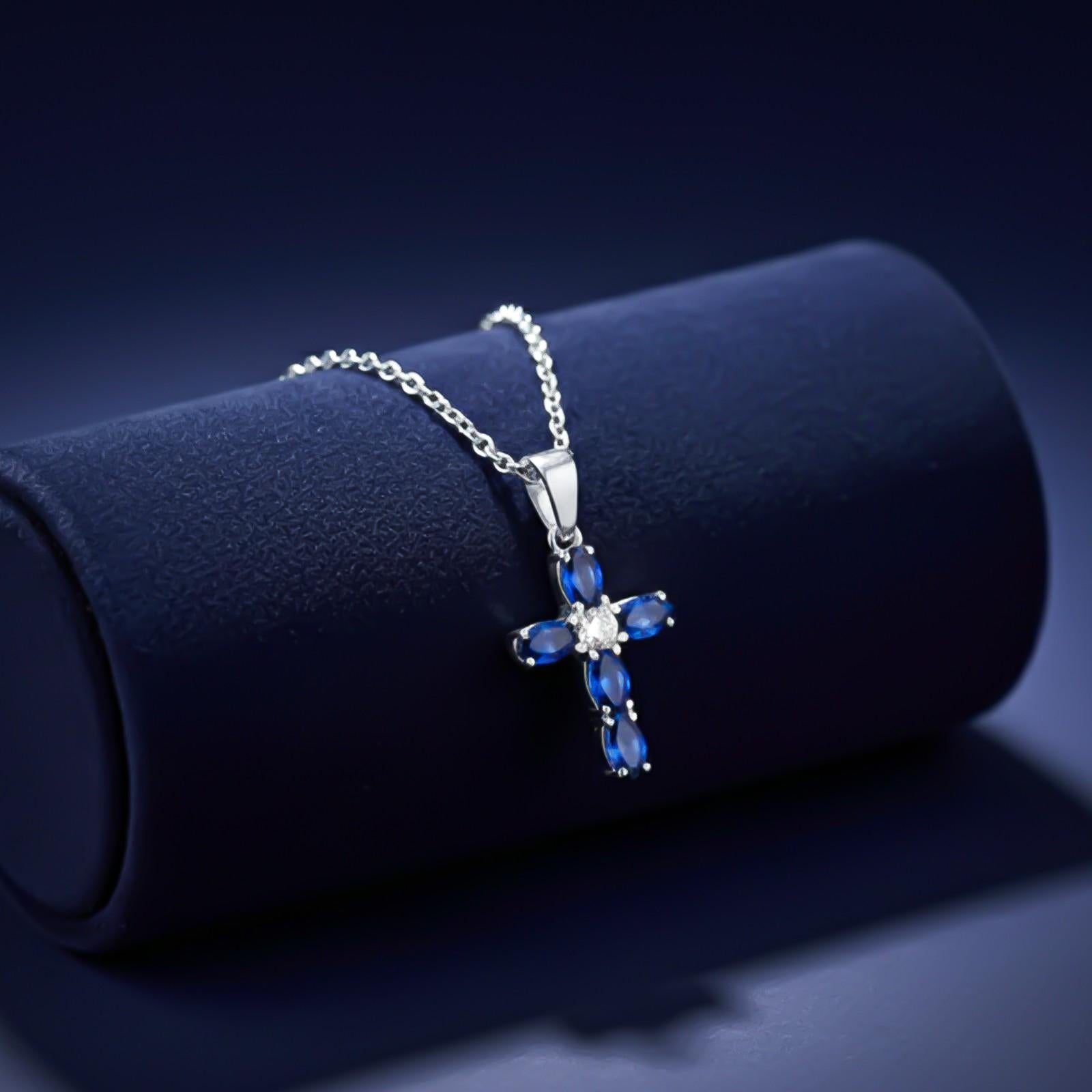 Silver Blue Sapphire Cross Pendant