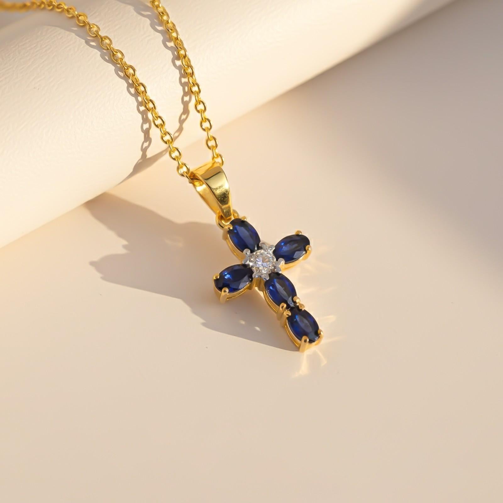Silver Blue Sapphire Cross Pendant