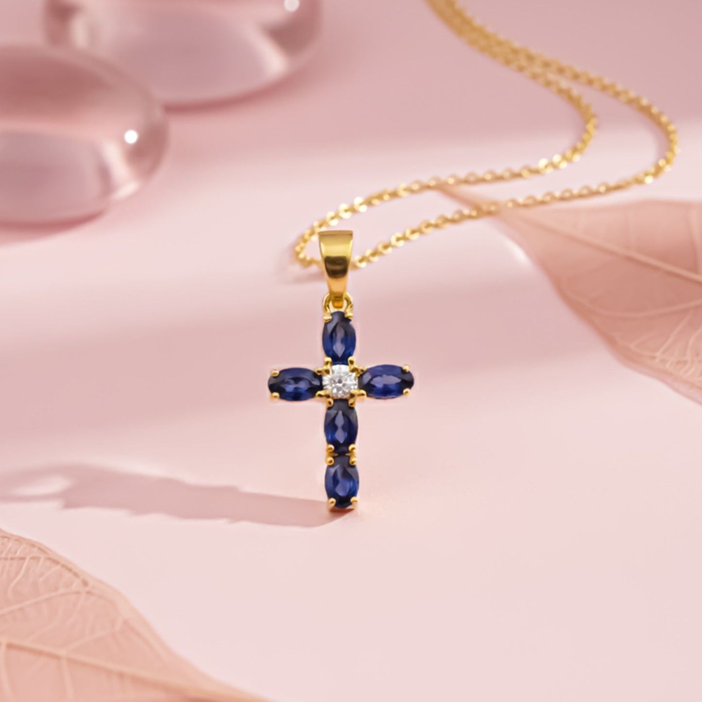 Silver Blue Sapphire Cross Pendant