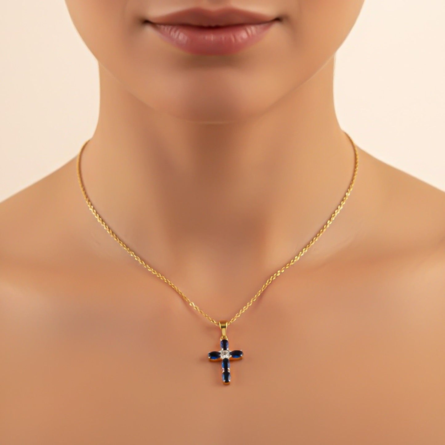Silver Blue Sapphire Cross Pendant
