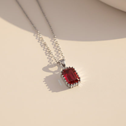Silver Elegant Ruby Solitaire Pendant