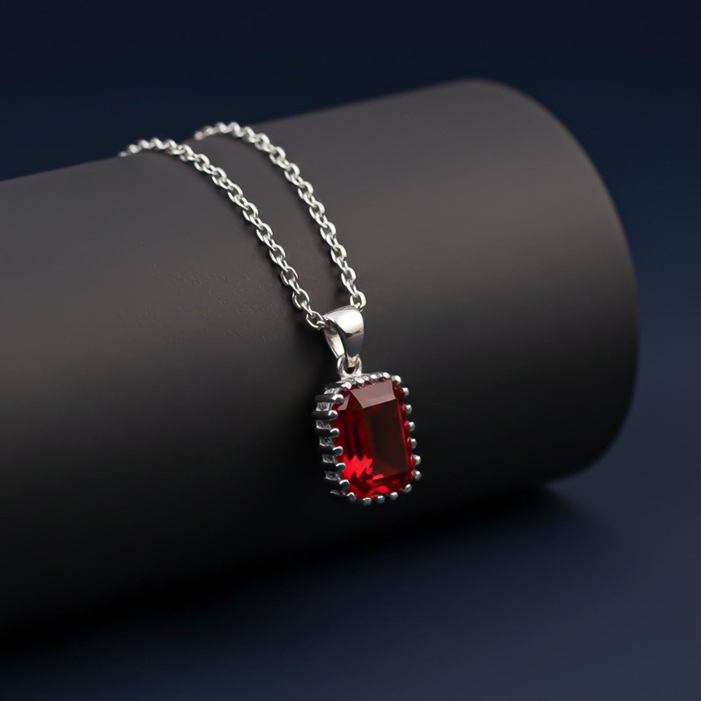 Silver Elegant Ruby Solitaire Pendant
