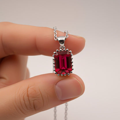 Silver Elegant Ruby Solitaire Pendant