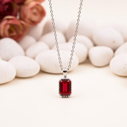 Silver Elegant Ruby Solitaire Pendant