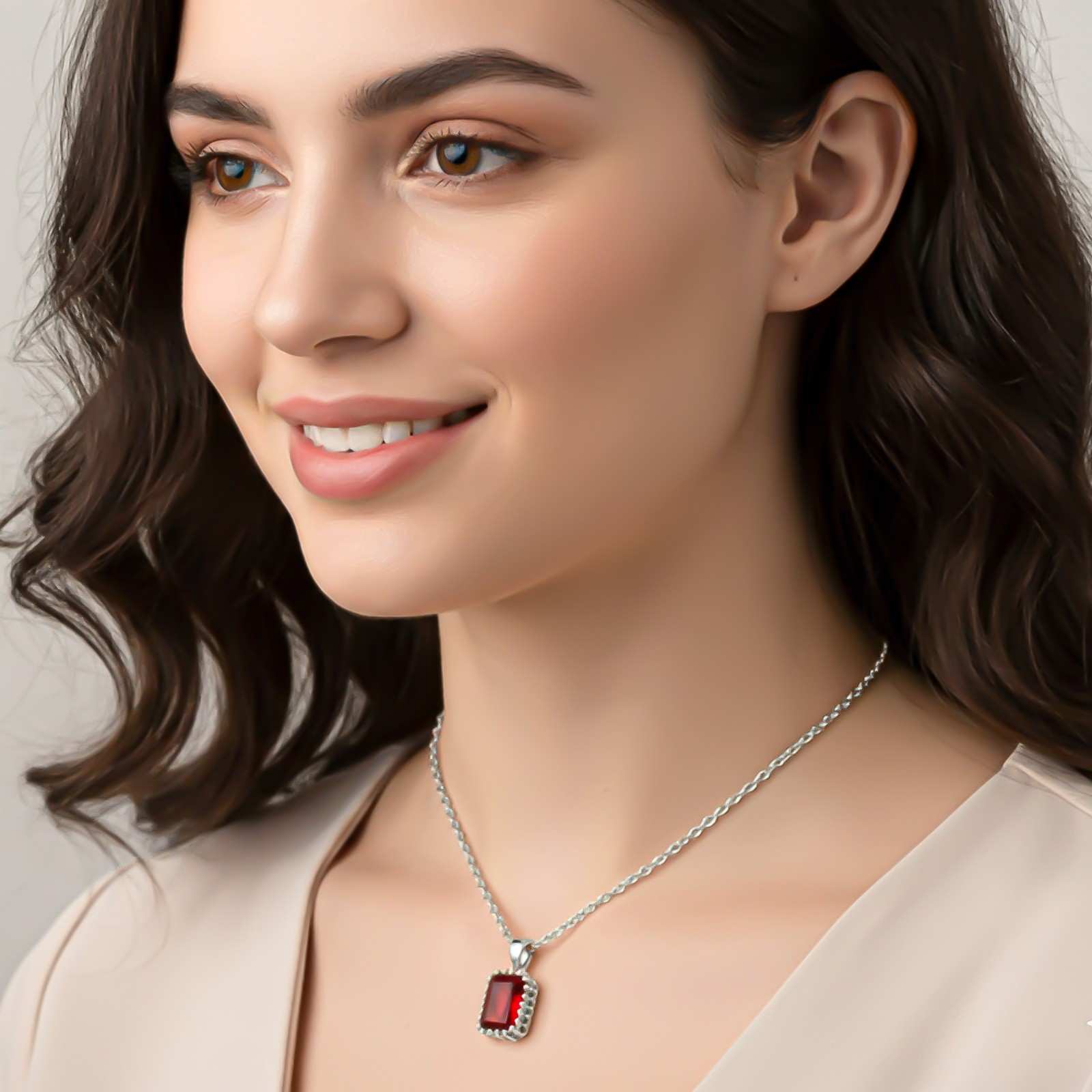 Silver Elegant Ruby Solitaire Pendant