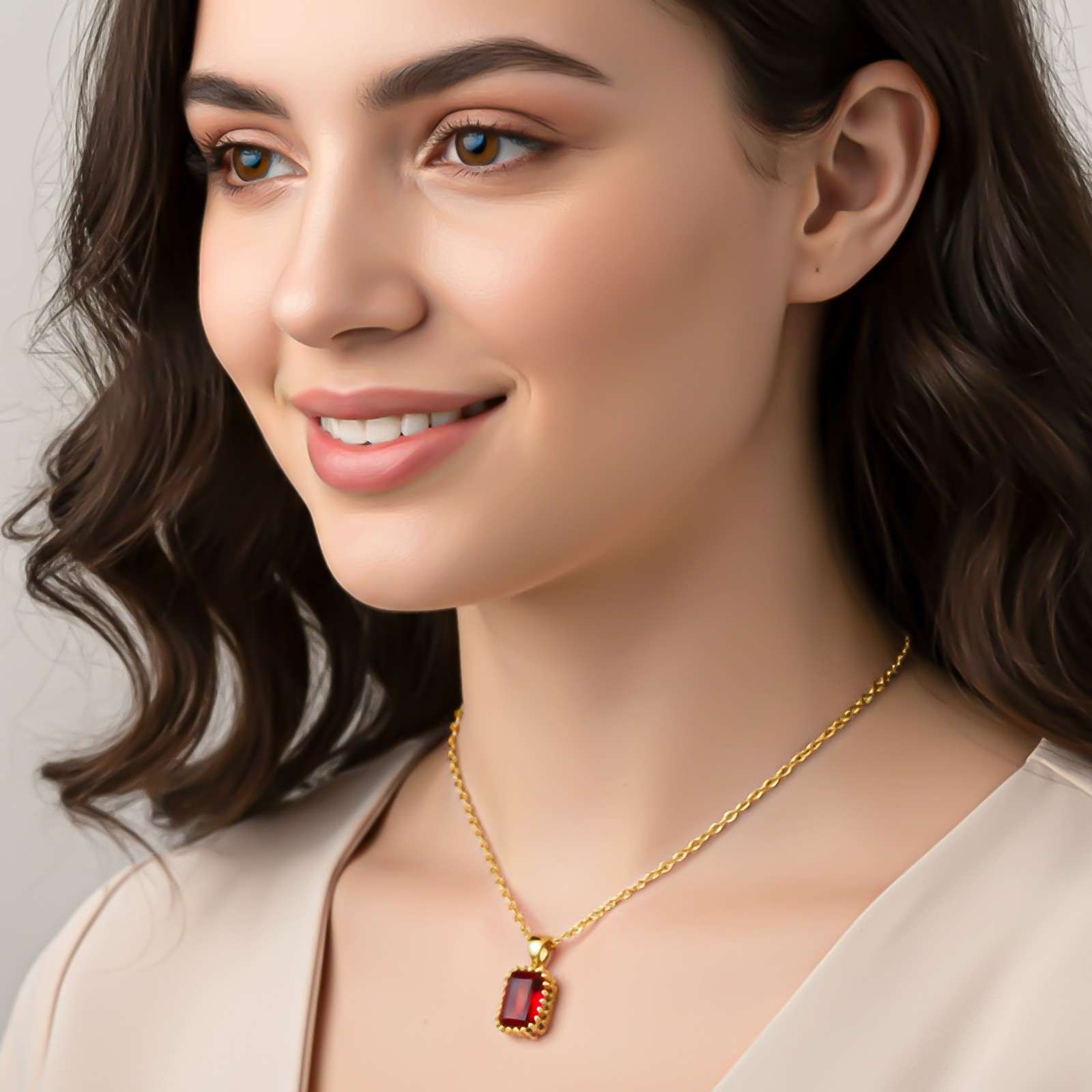 Silver Elegant Ruby Solitaire Pendant