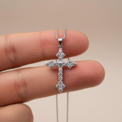 Silver Diamond Studded Cross Pendant