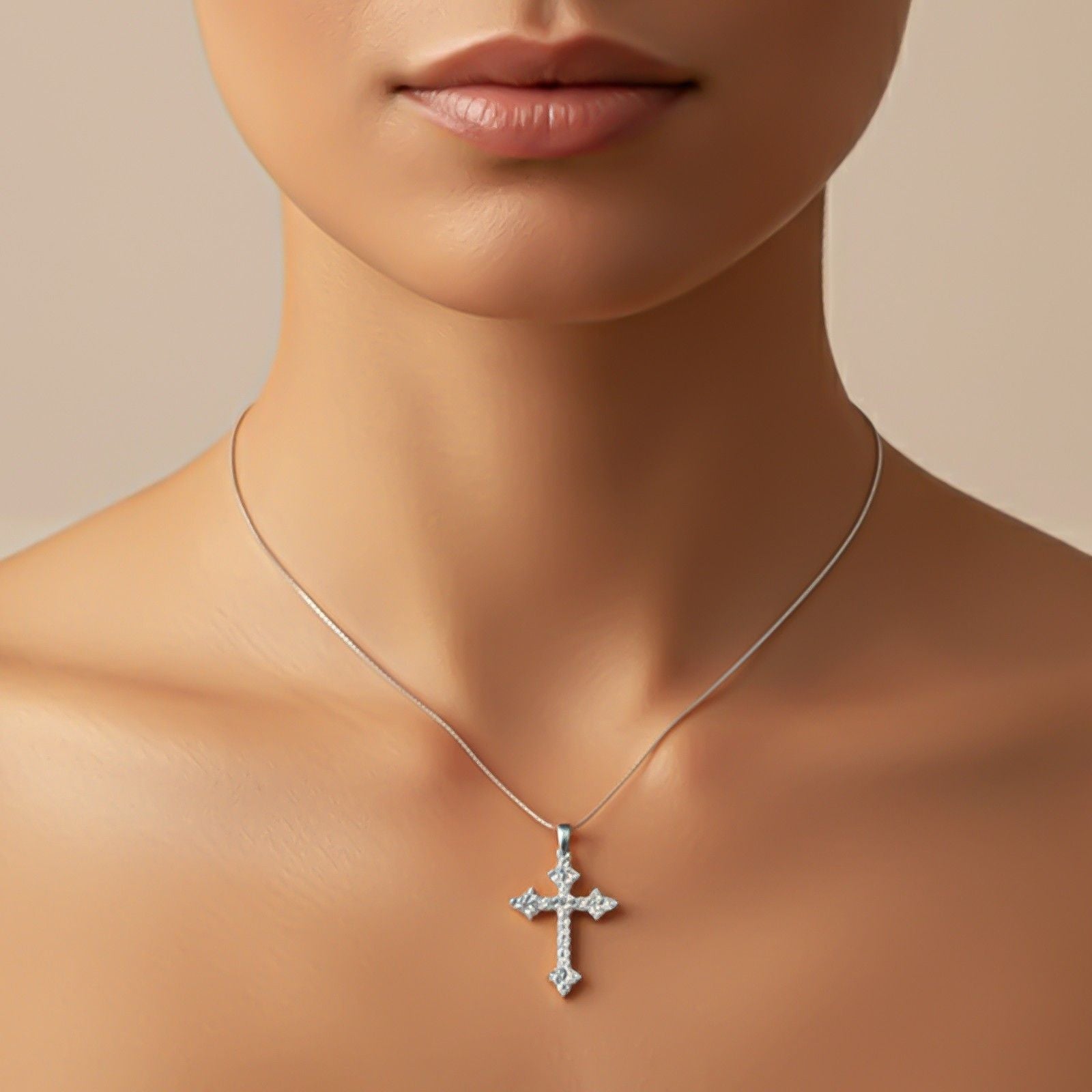 Silver Diamond Studded Cross Pendant