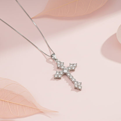 Silver Diamond Studded Cross Pendant